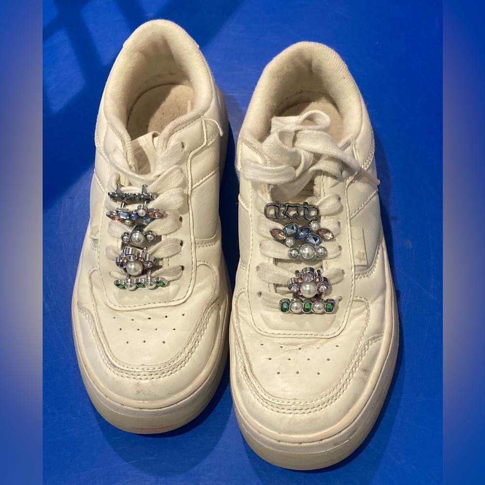 White Zara studded sneakers with clip on jewels